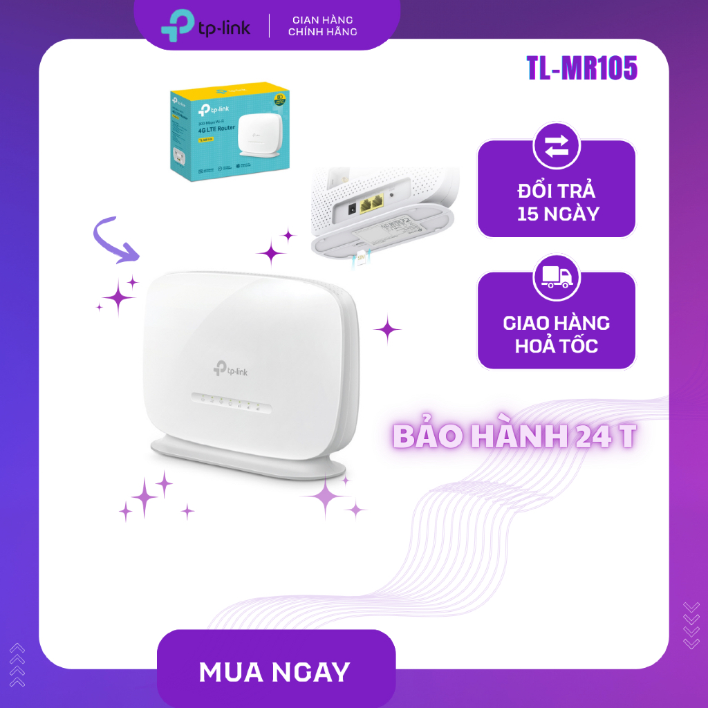 [ TPLINK ] Router WiFi Di Động 4G LTE TP-Link TL-MR105 | Tốc độ 300Mbps, Kết nối đến 32 thiết bị, BH
