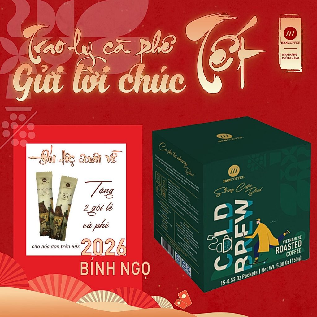 Cà Phê Cold Brew Ủ Lạnh HANCOFFEE Blend 80% Robusta 20% Arabica Túi Nhúng  Đậm Vị Hộp 10 Gói Xé