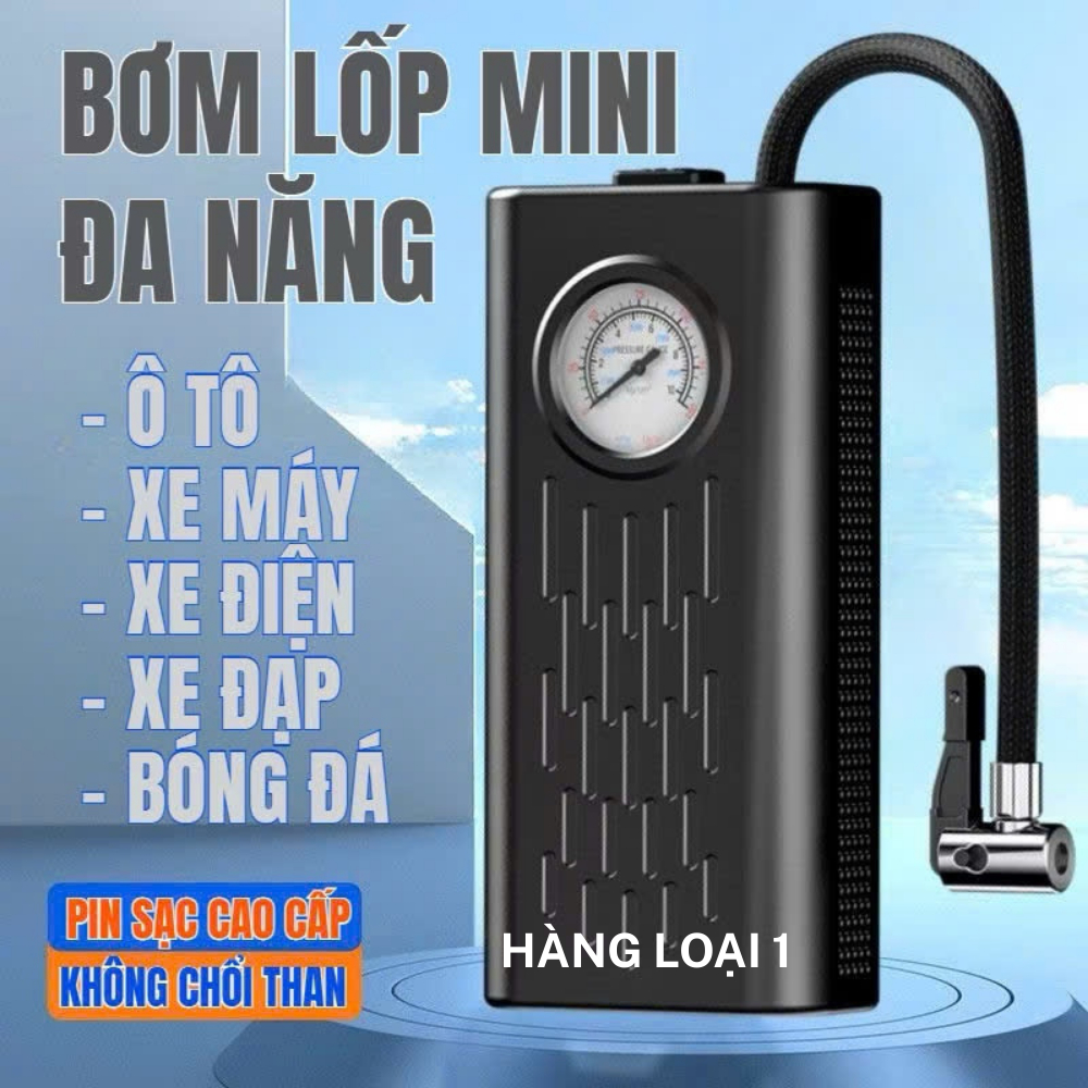 Bơm lốp mini loại 1 di động dùng pin sạc cao cấp dùng cho Ô tô, Xe đạp, Xe máy, Xe điện, Bóng đá...Bảo hành 24 tháng | BigBuy360 - bigbuy360.vn