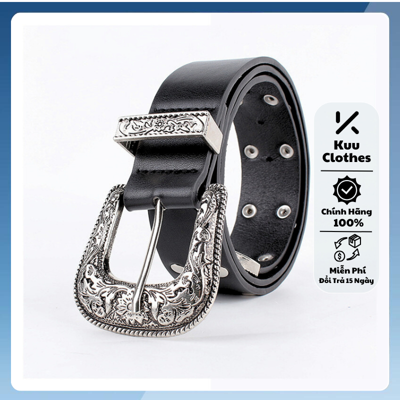 Thắt lưng nam nữ phong cách Y2K Retro Joker khắc hình Spice khóa ghim đinh tán thiết kế Kuu Clothes