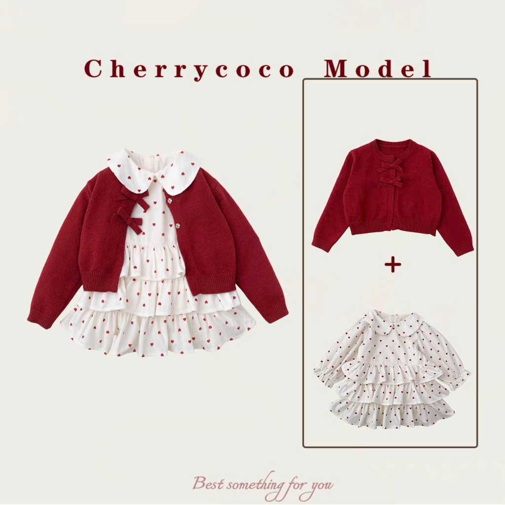 Set váy bé gái Cherry Coco hoặ tiết trái tim cổ sen + Cadigan Đỏ 25coco14
