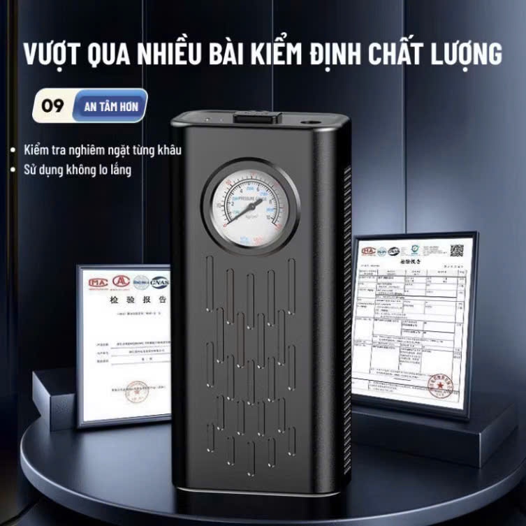 Bơm lốp mini loại 1 di động dùng pin sạc cao cấp dùng cho Ô tô, Xe đạp, Xe máy, Xe điện, Bóng đá...Bảo hành 24 tháng | BigBuy360 - bigbuy360.vn