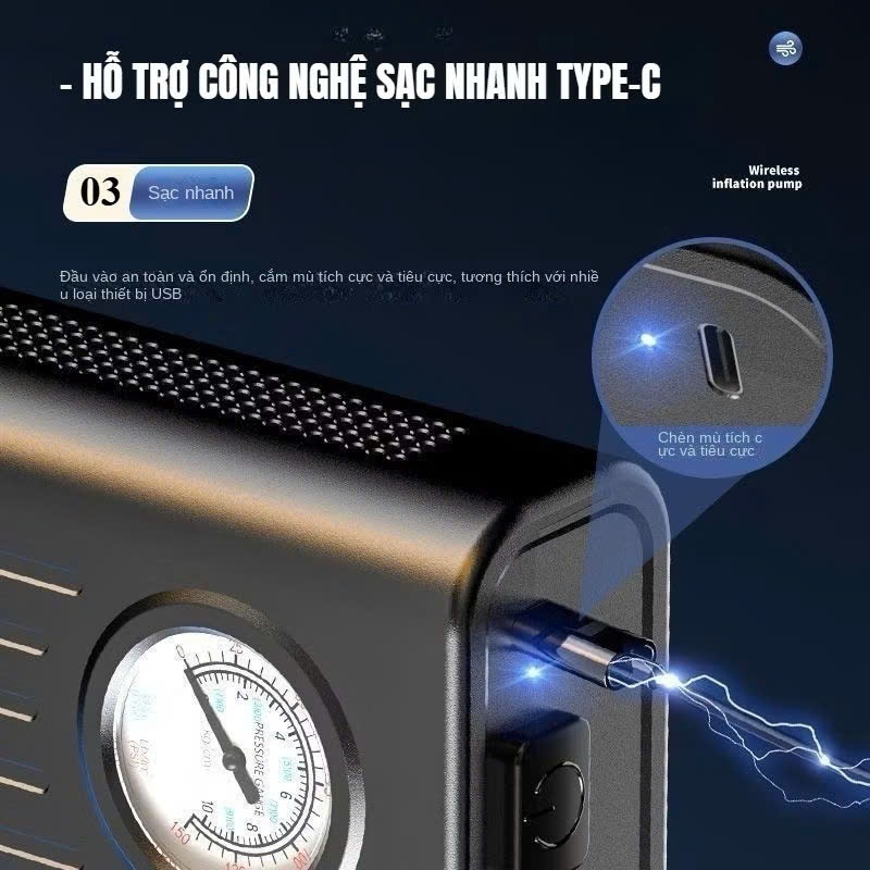 Bơm lốp mini loại 1 di động dùng pin sạc cao cấp dùng cho Ô tô, Xe đạp, Xe máy, Xe điện, Bóng đá...Bảo hành 24 tháng | BigBuy360 - bigbuy360.vn