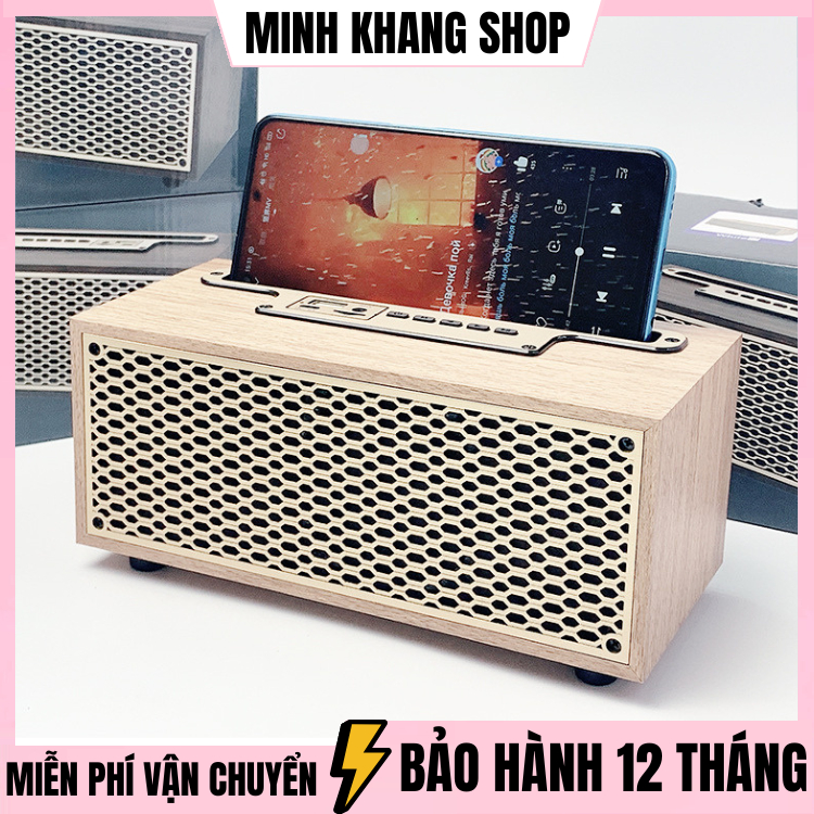 Loa Bluetooth vỏ gỗ XM5 / XM301 mini , Kèm giá đỡ điên thoại, Âm thanh cực lớn bass trầm, Pin dung l
