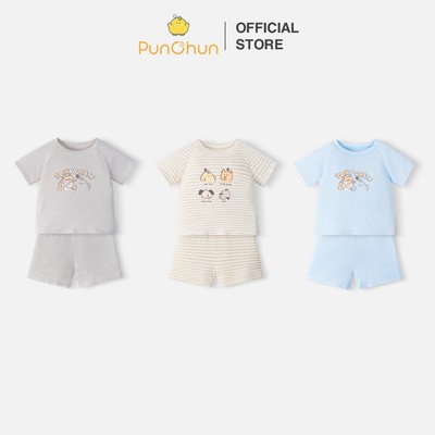 [PUNCHUN 6M-5Y] Bộ quần áo cộc raglan Punchun Cup cho bé trai