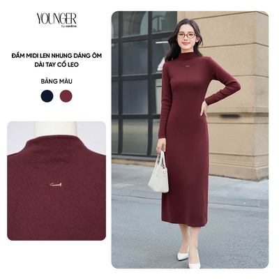 Đầm len nữ YOUNGER BY CARDINA chất liệu len nhung dáng ôm dài tay cổ leo 5YVOD01