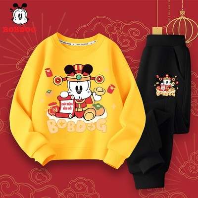 Set đồ bé trai BOBDOG, bộ nỉ bé trai chất cotton da cá mềm mịn in hình thần tài năm mới MX-KS476