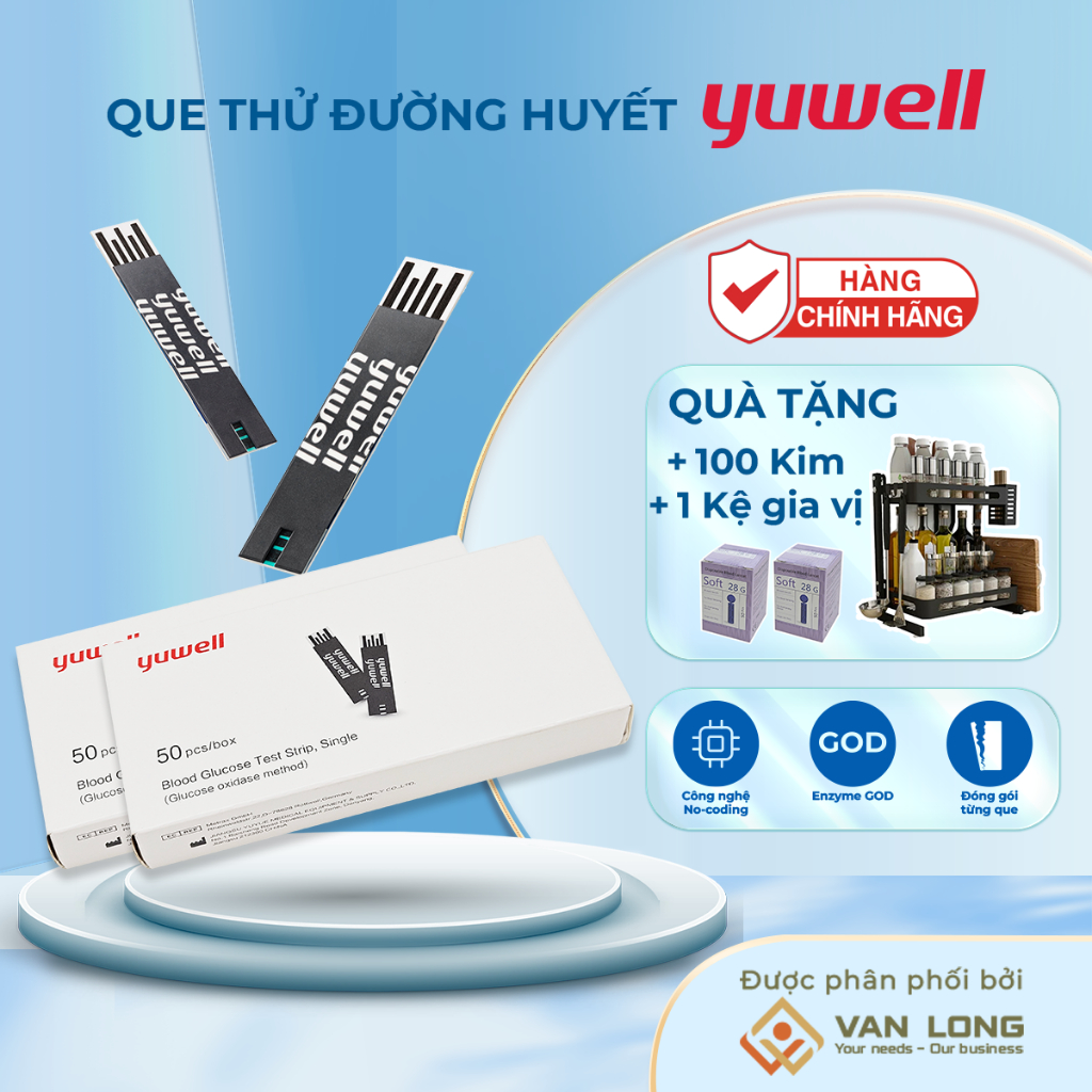 [COMBO 2 HỘP] Que thử đường huyết Yuwell Y330 Hộp 50 que dùng với máy đo đường huyết Yuwell 582.