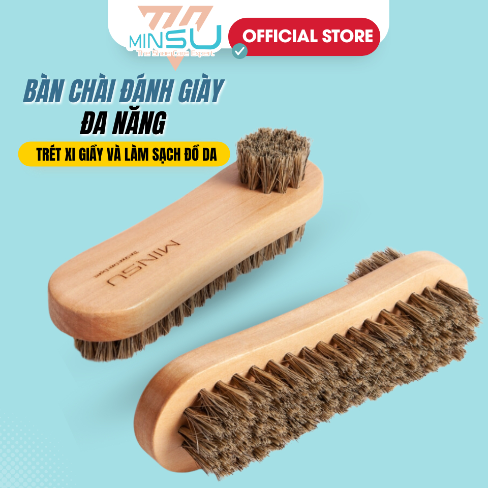 Bàn Chải Đánh Giày Lông Heo 2 Mặt Đa Năng MINSU M2432 Vệ Sinh Đánh Bóng,Quét Xi Cho Giày Da, Sneaker