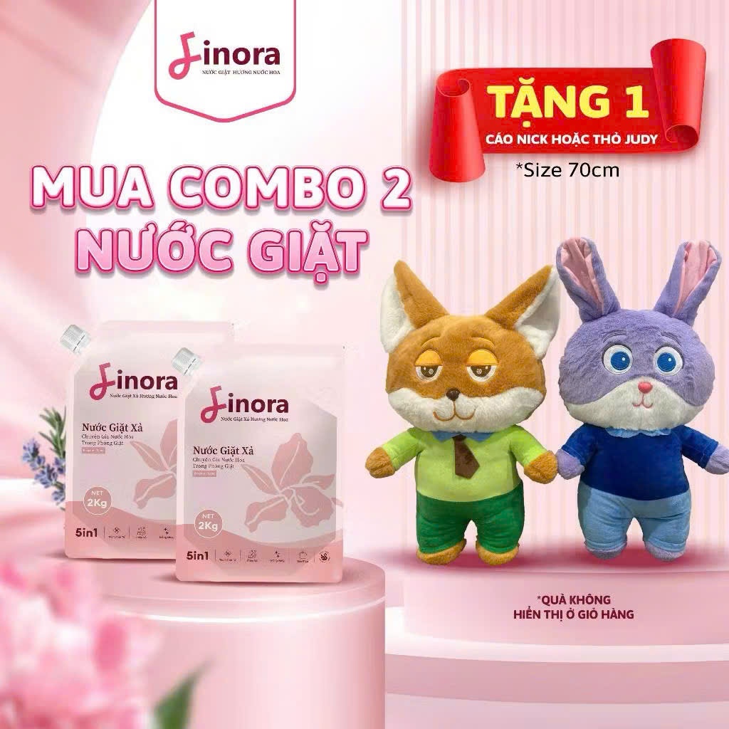 Combo 2 Nước Giặt Xả Finora loại 2 Lít + TẶNG 1 Cáo Nick Hoặc 1 Thỏ Judy Khổng Lồ