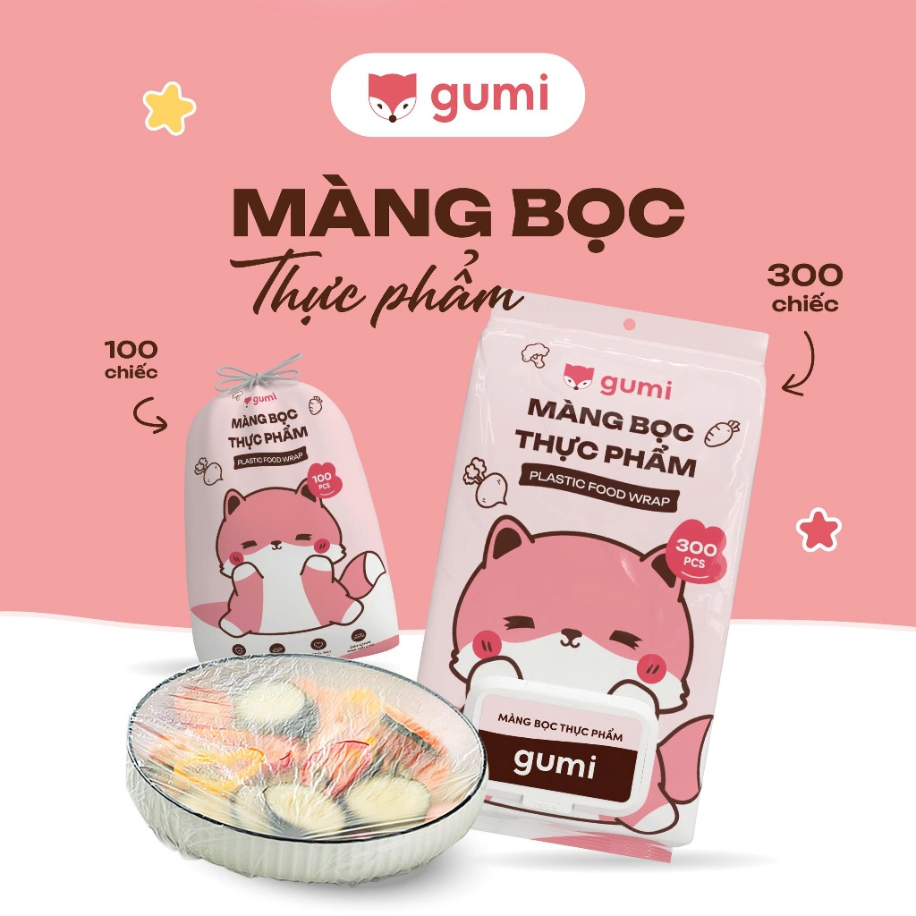 Túi Màng Bọc Thực Phẩm GUMI Chất Liệu HDPE, 300 Túi Không Mùi An Toàn Có Chun Siêu Dai Đàn Hồi Cao