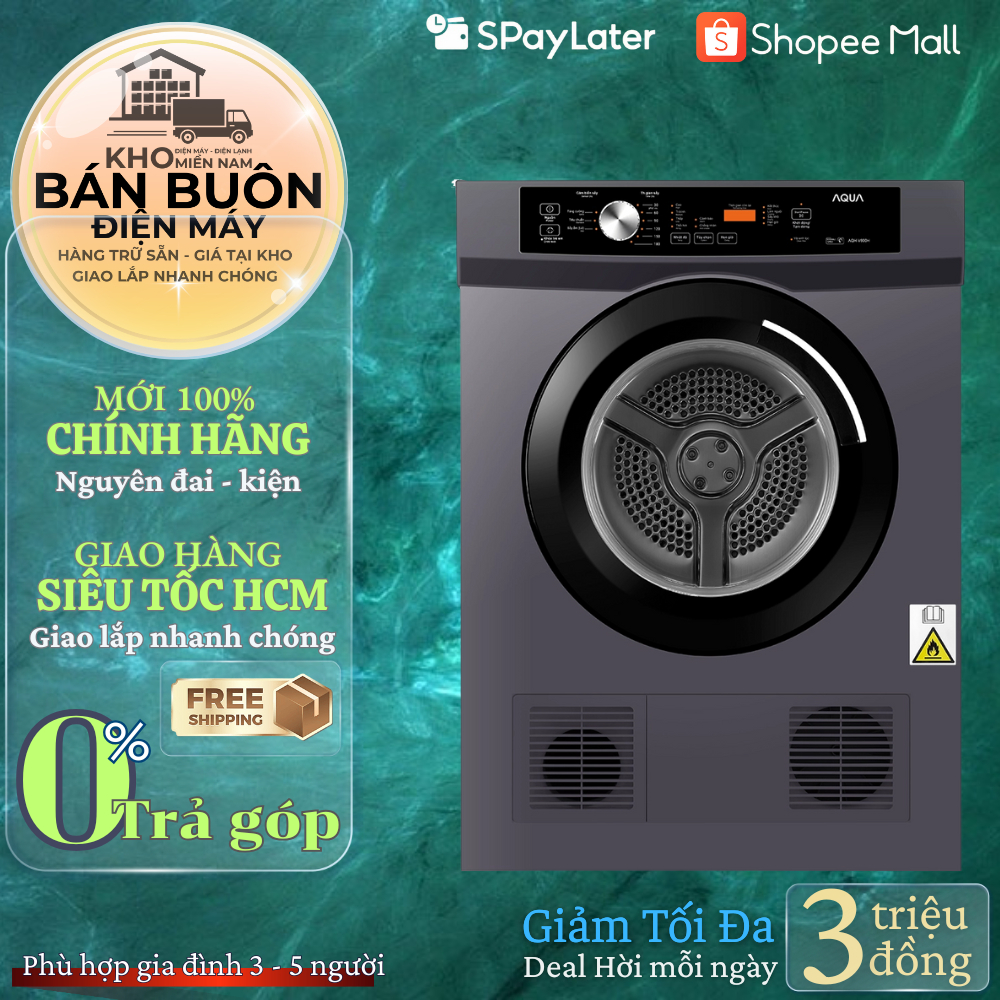 🧺 Máy Sấy Quần Áo Aqua AQH-V800H(SS) – 8kg, Sấy Thông Hơi, Chống Nhăn, Thiết Kế Sang Trọng