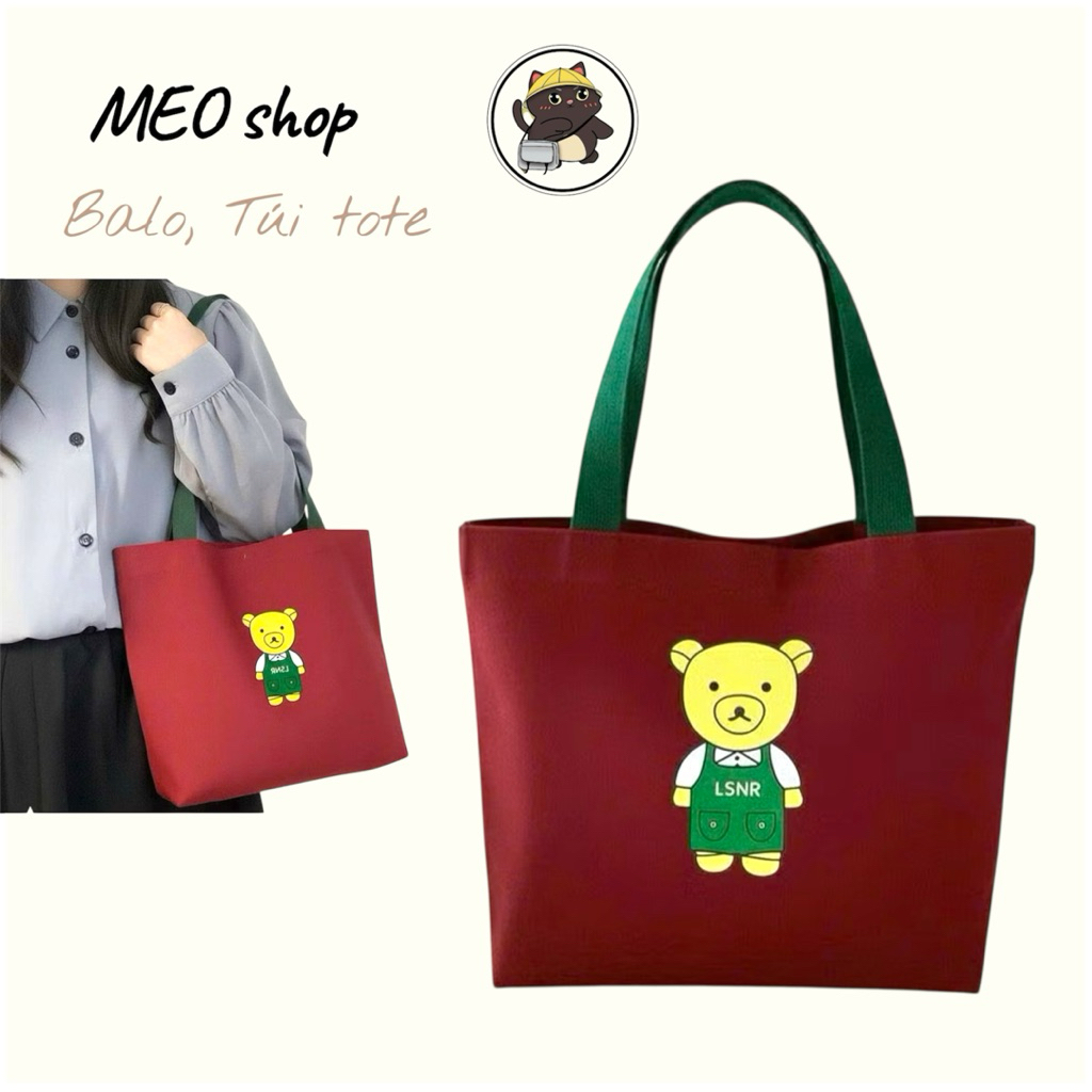 túi tote đi làm dễ thương vải bố chống nước nhiều màu tote gấu