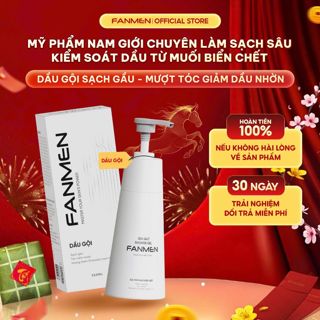 Dầu gội nam Fanmen hỗ trợ làm sạch gàu nhờn, dưỡng tóc mềm mượt, hương thơm nam tính 350ml