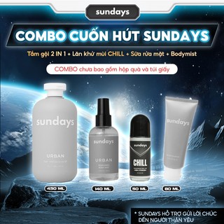   TẶNG 2NƯỚC HOA  Combo Quà Tặng Nam Sundays - Sữa Tắm Gội 4in1 500ml + Sữa Rửa Mặt + Dung Dịch Vệ Sinh Nam-Tặng Bạn Trai 