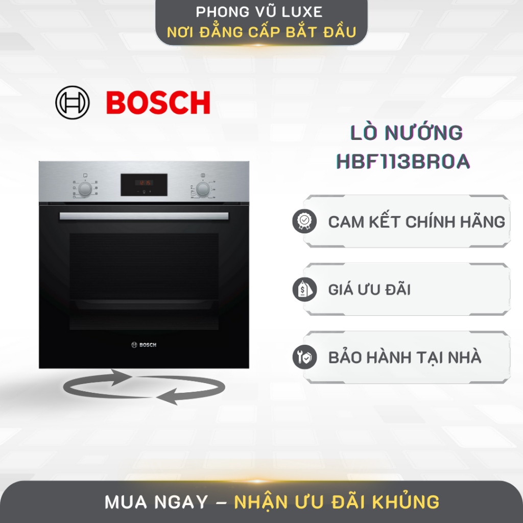 Lò nướng âm Bosch HBF113BR0A 66 lít - Điều Khiển Cơ, Dễ Dùng