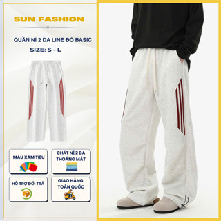  Quần nỉ 2 da line basic nam nữ SUN NL9 màu Đỏ cá tính trẻ trung theo phong cách hàn quốc Menswear Pants 