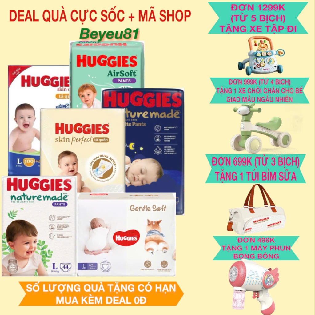   CHÍNH HÃNG TẶNG QUÀ  BỈM HUGGIES NATURE MADE SKIN PERFECT CÁC SIZE NB60 S82 M64 L54 XL44 XXL26 