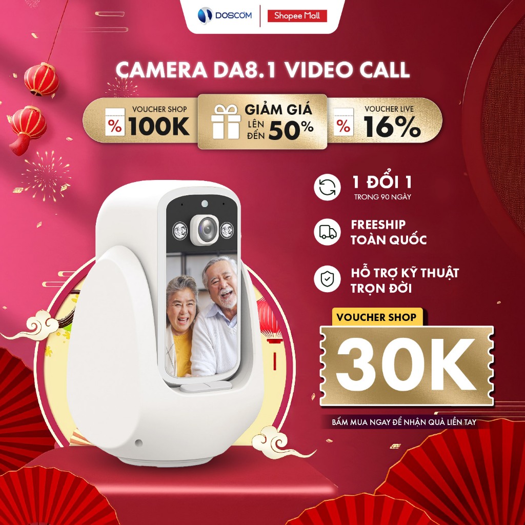 Camera Wifi Gọi Video 2 Chiều Doscom DA8.1 – Màn hình 2.8″ HD, Cho Người Già/Trẻ Nhỏ, Bảo Hành 1 Đổi