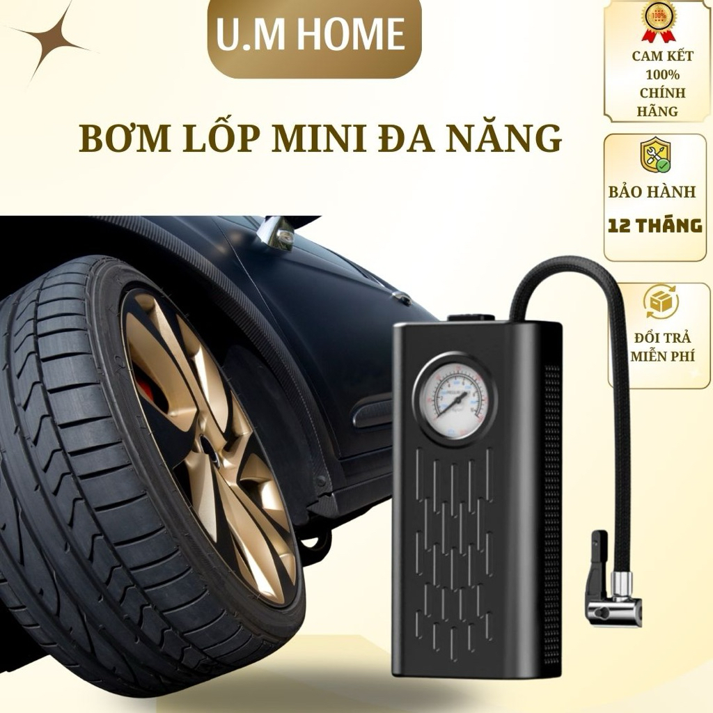 U.M Home Bơm Lốp Mini Di Động Dùng Pin Sạc Cao Cấp Dùng Cho Ô tô, Xe Đạp, Xe Máy, Xe Điện, Bóng Đá
