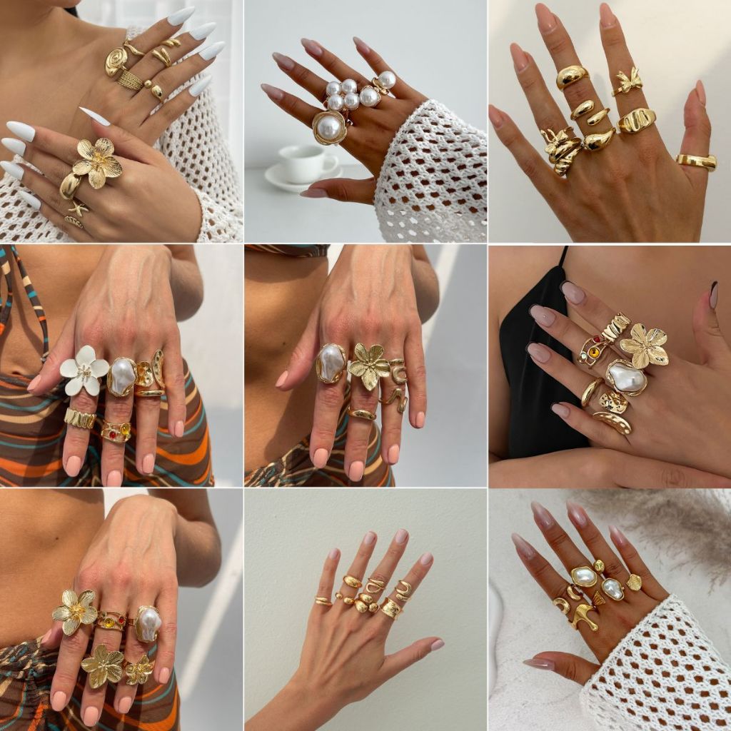 Nhẫn Hở Đính Hạt Ngọc Trai Nhân Tạo Hình Hoa Bằng Kim Loại NDCT04