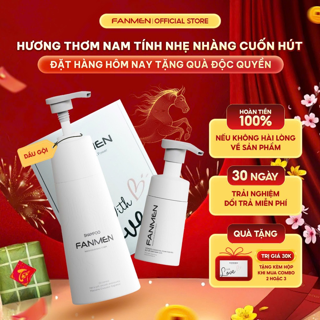 [Combo Tươi Mới] Dầu gội sạch gàu dưỡng tóc cho nam Fanmen 350ml và Bọt vệ sinh nam làm sạch toàn di