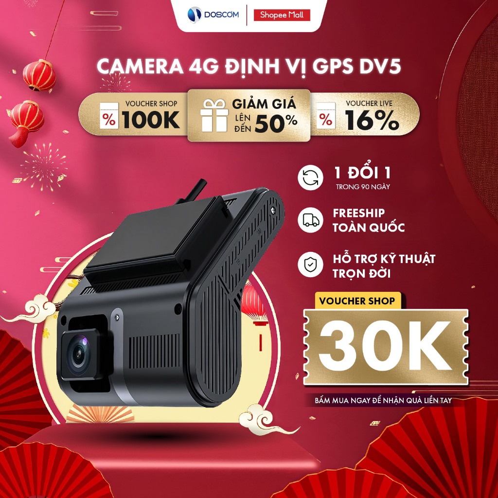 (Bảo hành 12 tháng) Camera Hành Trình 4G Tích Hợp Định Vị GPS DV5 Doscom - Định Vị Thời Gian Thực, n
