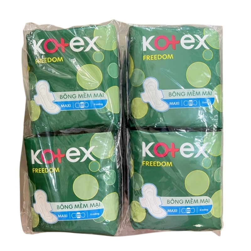 Băng Vệ Sinh Kotex Freedom Bông Mềm Mại Maxi Cánh (Lốc/8 Bịch/8 Miếng)