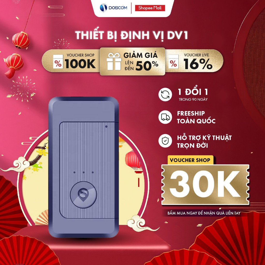 Thiết Định Vị GPS Không Dây Di Động Doscom DV1 - Tích Hợp Nhiều Chế Độ Báo Động