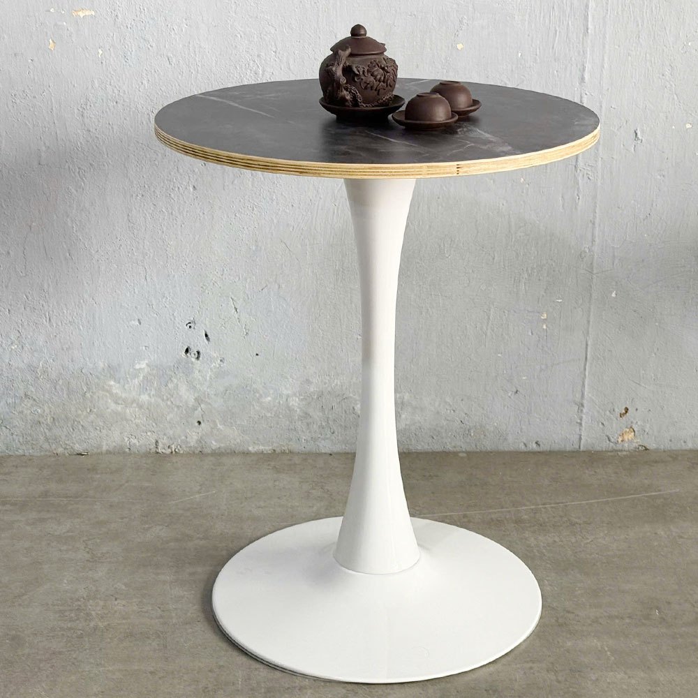 Bàn trà, bàn Cafe Tulip tròn 60cm mặt gỗ Plywood vân đá