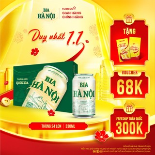  Bia Hà Nội Nhãn xanh - Nồng độ cồn 4,3% - Thùng 24 lon 330ml lon 