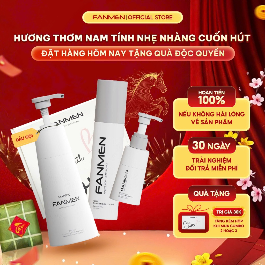 [Combo Chăm Sóc] Dầu gội sạch gàu dưỡng tóc Fanmen 350ml, Sữa rửa mặt muối biển chết sạch sâu và Ton