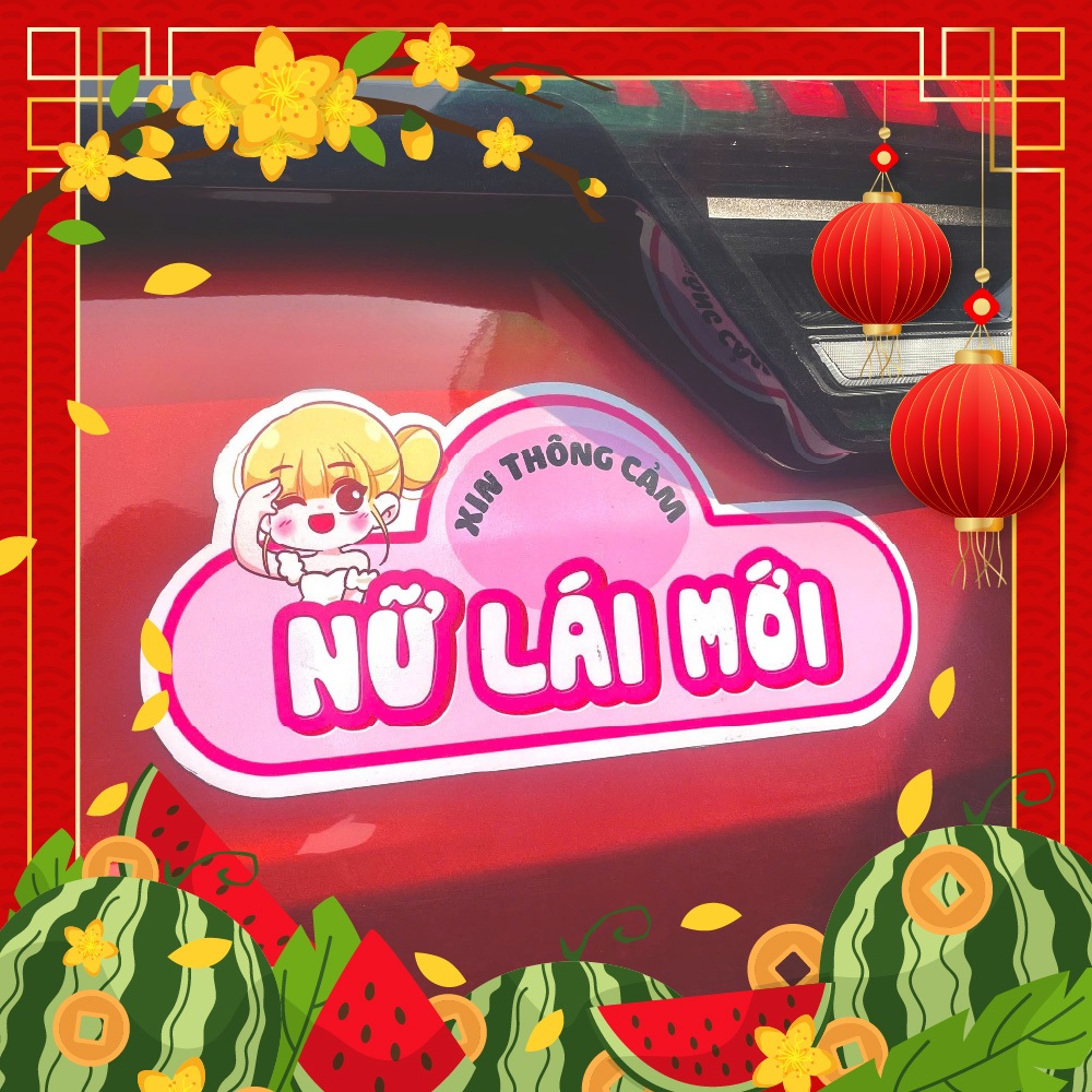 [T_REX] DECAL nam châm NỮ LÁI MỚI siêu đáng yêu dành cho các xế nữ xinh gái