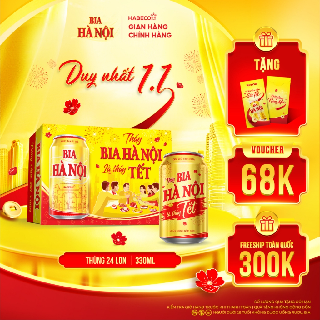  Bia Hà Nội - Nồng độ cồn 4,6% - Thùng 24 lon 330ml lon phiên bản Tết 2026 