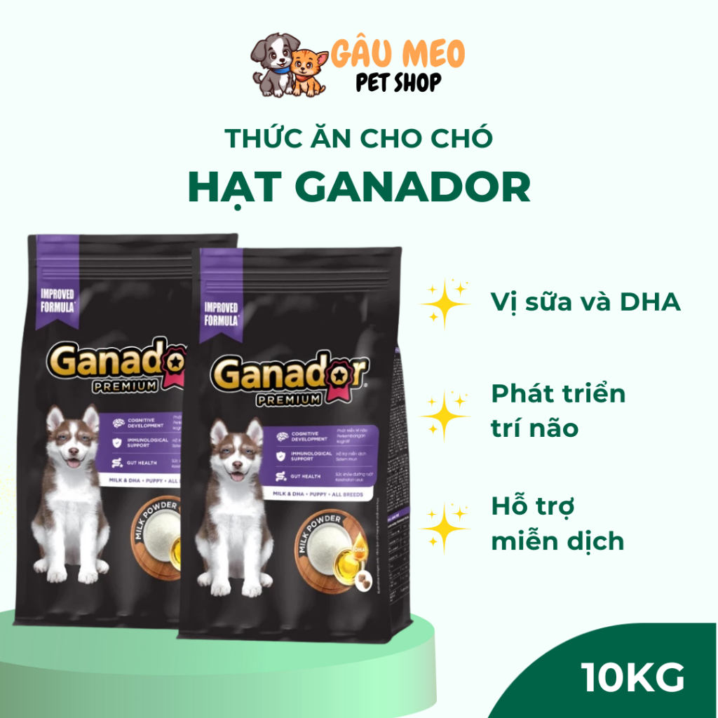 Hạt Cao Cấp Cho Chó Con Ganador 10Kg sữa và DHA cho cún con nhu cầu tăng trưởng