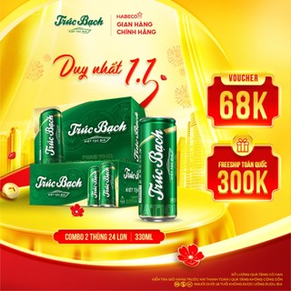  Bia Trúc Bạch - Nồng độ cồn 5,1% - COMBO 2 Thùng 24 lon 330ml lon 