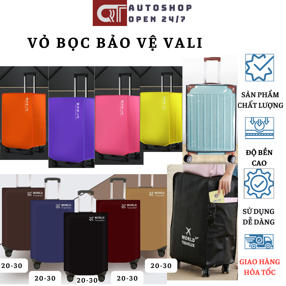 Bọc vali chống xước áo bọc vali du lịch trong suốt chống bụi chống trầy xước QT Auto247