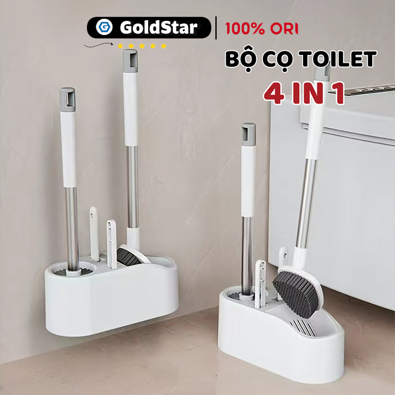 GOLDSTAR Bộ Cọ Bồn Cầu, Cọ Nhà Vệ Sinh 4 Trong 1, Cây Chà Toilet Tích Hợp Kẹp Rác Đa Năng