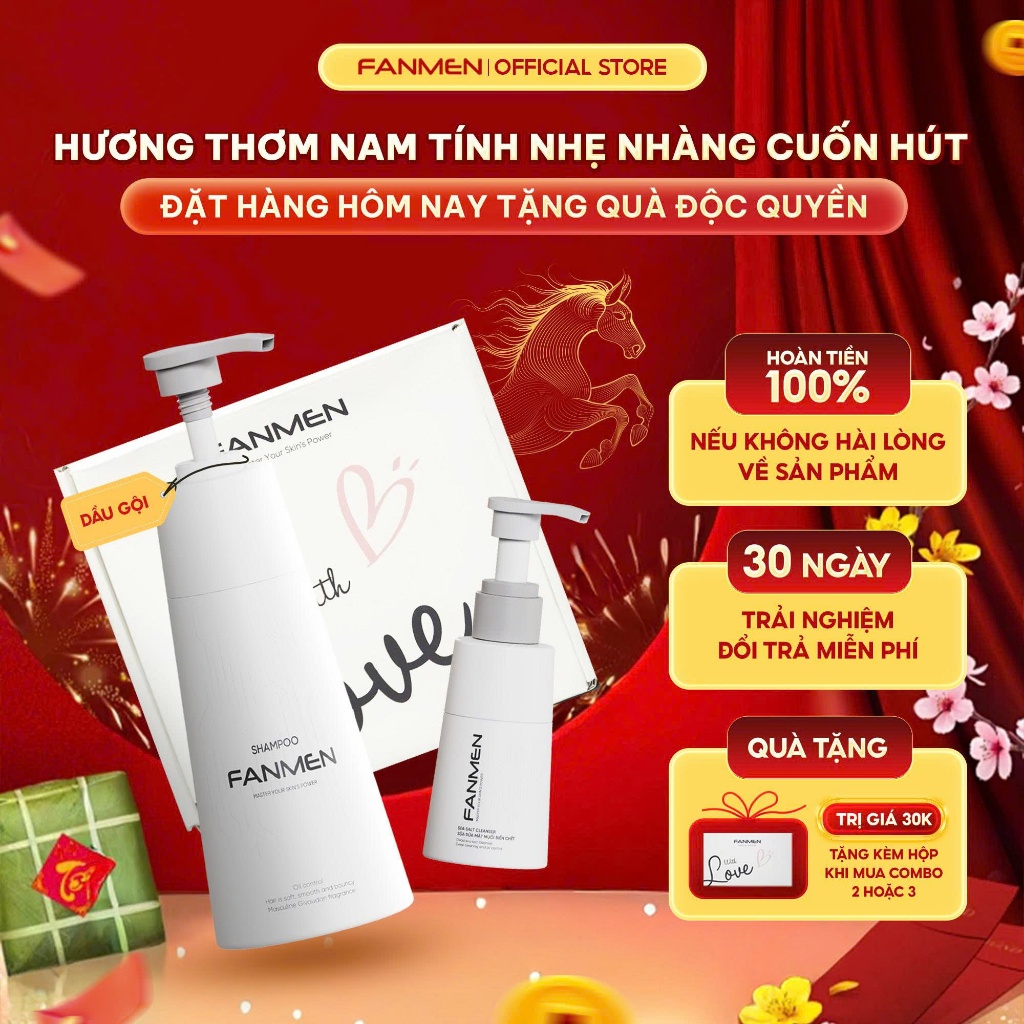 [Combo Sạch Sẽ] Dầu gội sạch gàu dưỡng tóc cho nam Fanmen 350ml và Sữa rửa mặt muối biển chết sạch s