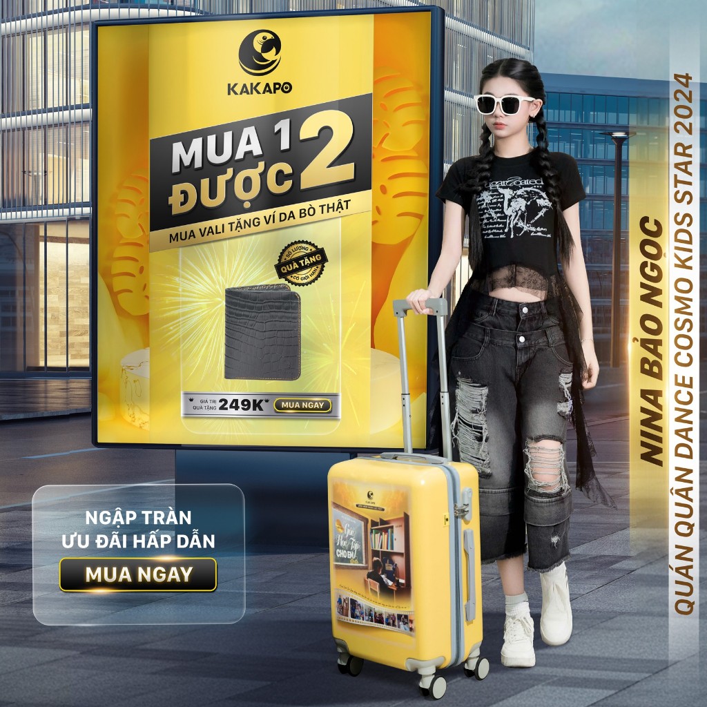 Vali Kakapo Dự Án Góc Học Tập Cho Em - Nhựa ABS 100% Siêu Bền-Bánh xe 360 độ-Màu Vàng-Mua Vali Tặng 