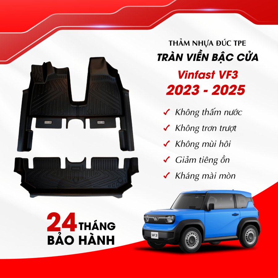 Thảm Lót Sàn Ô Tô TPE Cao Cấp Vinfast VF3 2023 - 2025 TRÀN VIỀN Không Thấm Nước, Không Mùi | Autobo