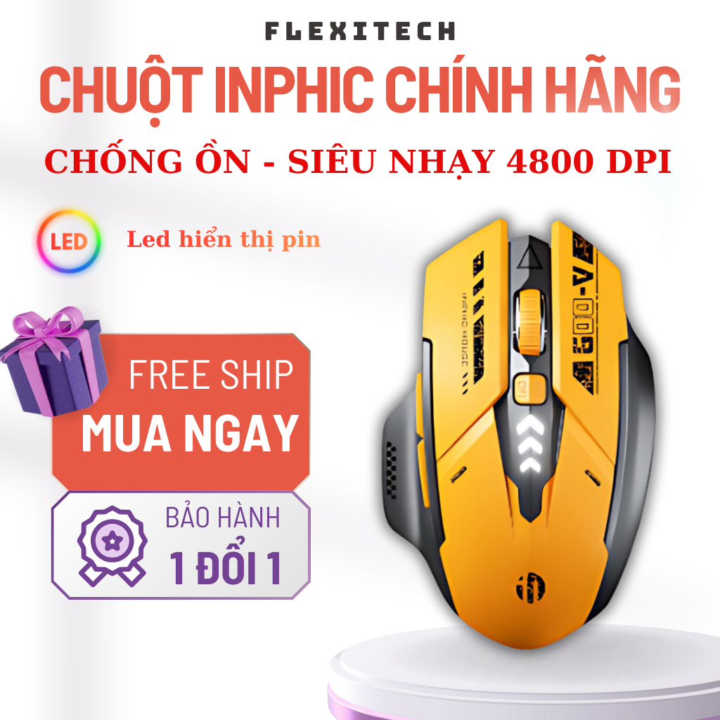 Chuột Không Dây Inphic A9 Cam – Thiết Kế Ergonomic, Độ Nhạy Cao, Dễ Dùng, Bền Bỉ