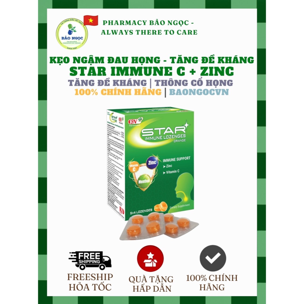 [HOẢ TỐC] Kẹo ngậm STAR Immune Lozenge Orange Tăng Đề kháng vị Cam Bạc Hà The Mát (Hộp 5 vỉ x 4 viên
