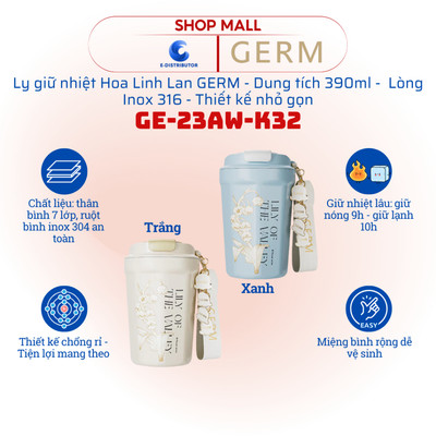 [HỎA TỐC] Ly giữ nhiệt Hoa Linh Lan Germ GE-23AW-K32 - Dung tích 390ml - Hàng chính hãng
