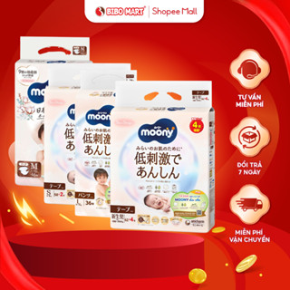  Tã Dán Bỉm Quần Moony Trắng Dịu Nhẹ Natural Cao Cấp Mềm Mại Khô Thoáng Cho Da Nhạy Cảm NB62 S58 M46 L38 XL32 - Bibomart 