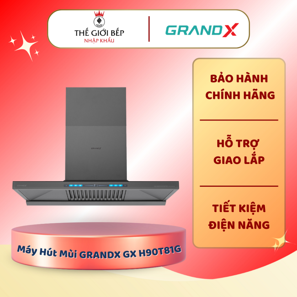 Máy Hút Mùi GRANDX GX H90T81G (GX H90T81SG) – Thiết Kế Kính Cong Sang Trọng, Hiệu Suất Hút Mạnh Mẽ, 
