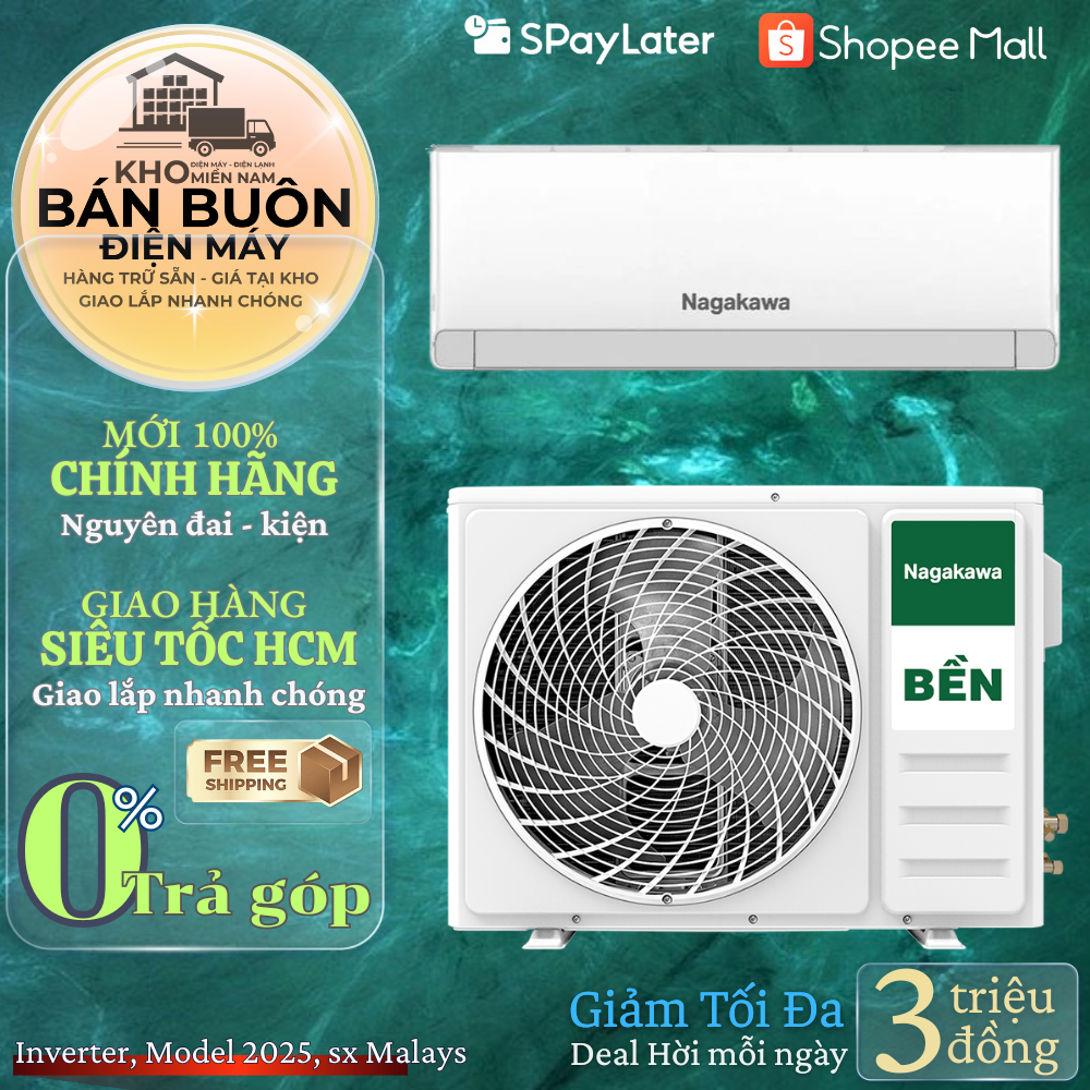 Máy lạnh Nagakawa NIS-C09R2U51 Inverter 1HP, gas R32, dàn đồng, tiết kiệm điện