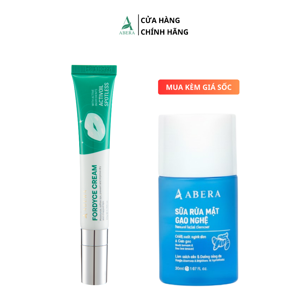 Combo Kem Mụn Môi Abera Fordyce + Sữa Rửa Mặt Gạo Nghệ – Cải Thiện Mụn Môi, Dưỡng Môi và Da