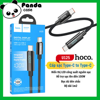 Dây cáp sạc nhanh 100w Hoco U125 chân Type C sang Type C, có đèn LED báo dòng sạc, bọc dù chắc chắn