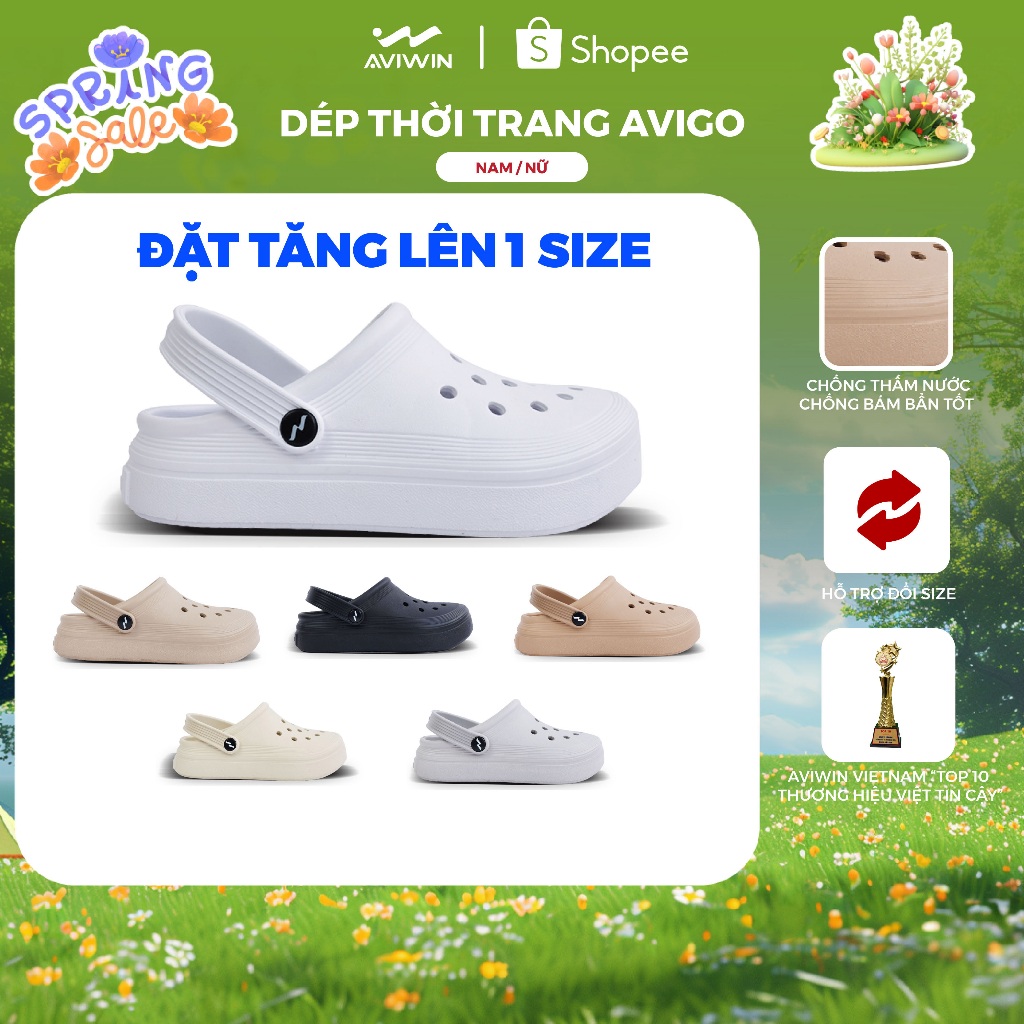 [ĐẶT TĂNG LÊN 1 SIZE] Dép Sục Nam, Nữ AVIWIN AVIGO-001 Basic, Chất EVA Siêu Nhẹ, Chống Trơn Trượt Đế